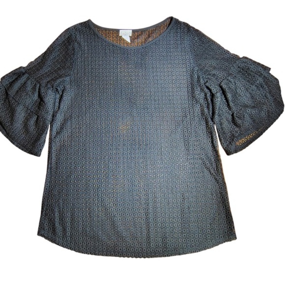 USA Black Lace Bell Sleeve Tiered‎ Top Women M whimsigoth sheer vintage dark